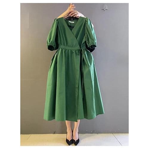 Large size womens 200 pounds fat sister 2021 summer new French temperament bubble sleeves air-reducing dress