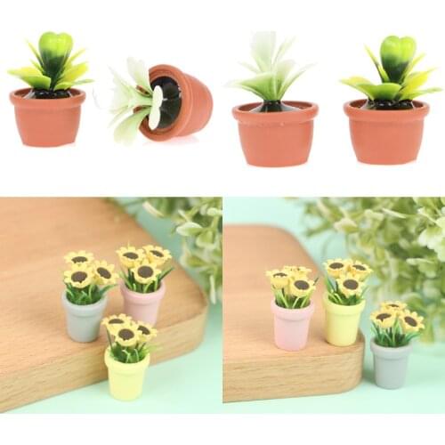 1/12 Dollhouse Miniature Sunflower Simulation Tree Potted For Green Plant In Pot Model Toys Dolls Accessories