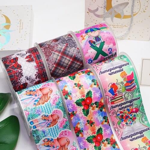 10 Yards 38mm 1.5inch flowers Grosgrain Ribbon For Hair Bows DIY Crafts Handmade Accessories 53278