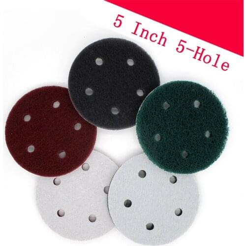 15PCS 5 Inch 5-Hole Multi-purpose Flocking Scouring Pad 240-800 Grit Industrial Heavy Duty Nylon Cloth for Polishing & Grinding
