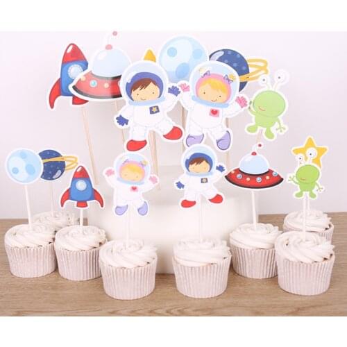 16pcs Space Astronaut Cake Decorating Topper Cupcake Toppers Decorations For Space Theme Party Kids Birthday Party Baby Shower