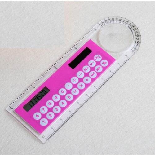 200pcs Color Random Hot Selling Solar Mini Calculator Magnifier Multifunction 10cm Ultra-thin Ruler Calculadora Office Supplies