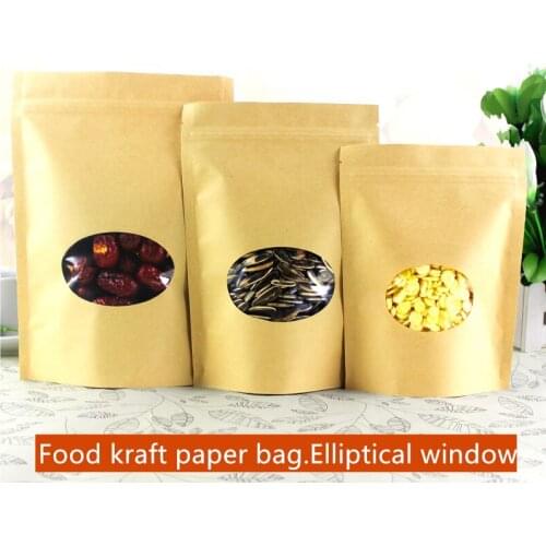 50pcs/lot Zipper/zip lock Kraft paper bag with Elliptical window PE inside kraft bag ,biscuit Food kraft paper bag,Gift Bags