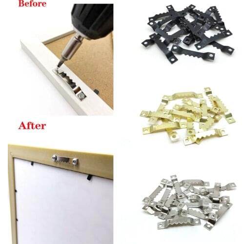 50pcs Small Heavy Duty Sawtooth Picture Frame Hanger Hanging Photo Wall Oil Painting Mirror Saw Tooth Hooks with Screws 3 colors