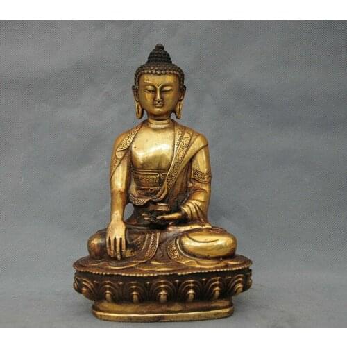 8 " China antique handmade brass Buddhist Shakya Muni Buddha statue