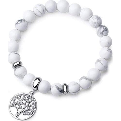 8mm life tree white multicolor Agate Chakra Healing Reiki Buddha Yoga Bracelet elastic adjustable Volcanic Stone Bangles wtg2