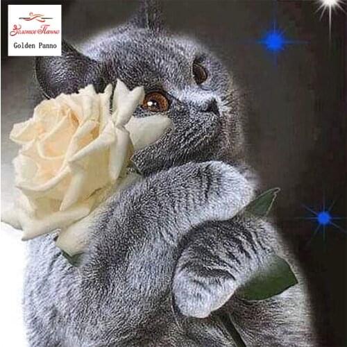 Diamond Painting Full Square 5D Diy Daimond Embroidery Diamant Mosaic Sale Displasy Broderie Diamant Cat and Flower 12