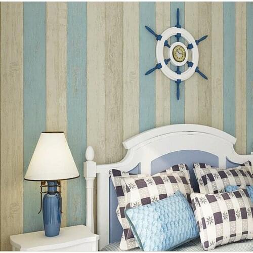 Wallpapers Decoration Blue Stripe Wallpaper Roll Wood Wallpaper Striped Mediterranean Style Wall Paper For Walls Papier Peint