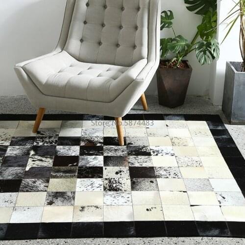 Black and white luxury cowhide patch work rug,big size natural cow skin fur carpet for living room decoration office carpet