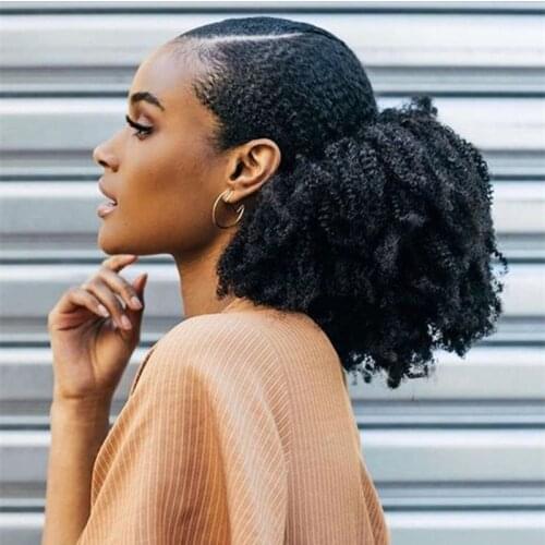 Cheveux bouclés crépus brésiliens 4B 4C pince à queue de cheval dans les Extensions de cheveux humains Remy couleur naturelle