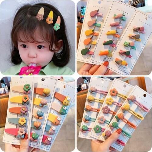 5pcs/set Children Cute Flower Hairpins Girls Lovely Cartoon Animals Hair Clips Kids Headwear Hair Accessories Gift