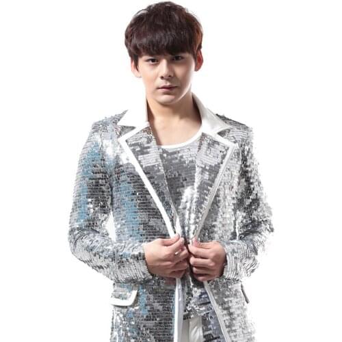 Jazz Dance Costumes Silver Sequin Blazer Jacket Birthday Party Night Club Dj Ds Gogo Coat Singer Dancer Stage Show Clothes DT806