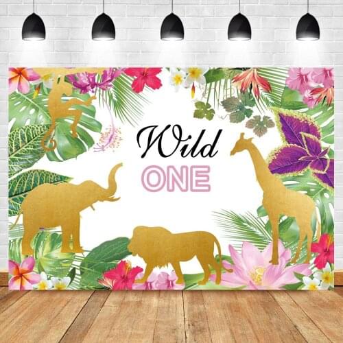 Floral Leaves Golden Shadow Animals Wild One Birthday Backdrops Photography Newborn Baby Cake Table Decor Background For Photo