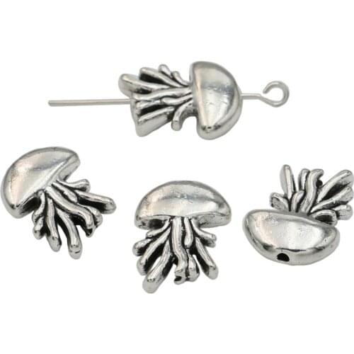 JAKONGO Jellyfish Spacer Beads Antique Silver Plated Loose Beads for Jewelry Making Bracelet DIY Handmade Craft 8PCS 15x12mm