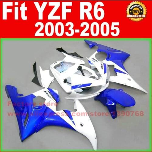 ABS motorcycle body fairings kit for YAMAHA R6 2003 2004 2005 YZF R6 03 04 05 white blue fairing part