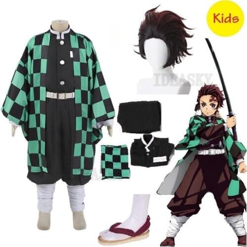 Anime Costume Demon Slayer Cosplay Tanjirou Kamado Cosplay Costume Kimetsu no Yaiba kids boys children Kimono Halloween Costume