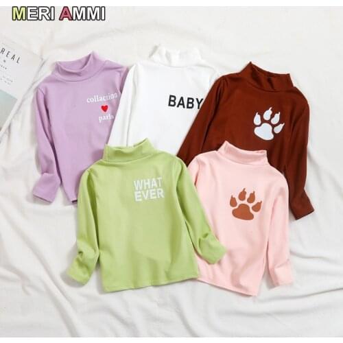 MERI AMMI Baby Girl Boy Clothing Winter Warm Cartoon Turtleneck Long Sleeve T-shirt Tops For 2-7 Year