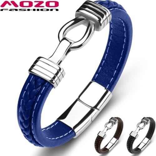 Fashion Bangle Classic Men Leather Stainless Steel Charm Womans Cross Punk Jewelry Bracelet Gifts Blue