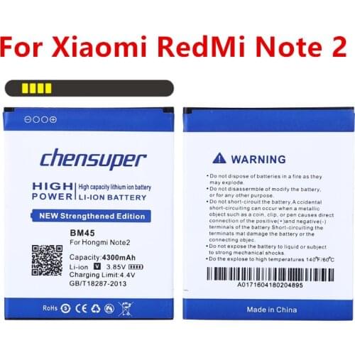 New chensuper BM45 battery for Xiaomi Redmi Note 2 4300mAh battery For Redmi Note2 Prime Red Rice Note2