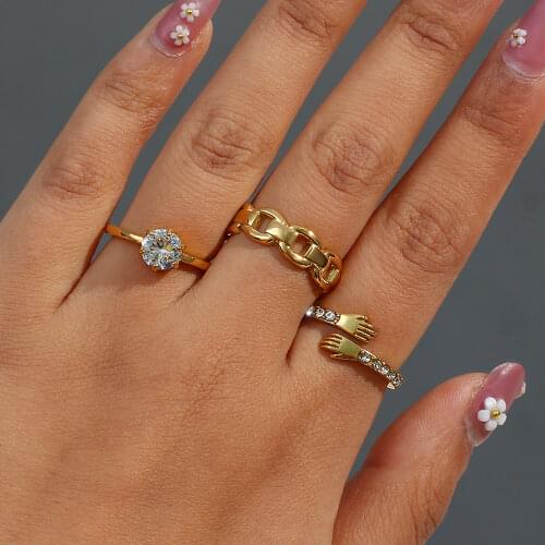 2021 New Basic Stainless Steel Waterproof Jewelry Gift Party Ring Ladies Bold Link Chain 18K Gold Rings For Women