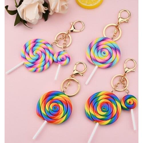 New Simulation Rainbow Lollipop Keychain for Women Kids Cute Bag Pendant Keyring Resin Key Chains Gifts