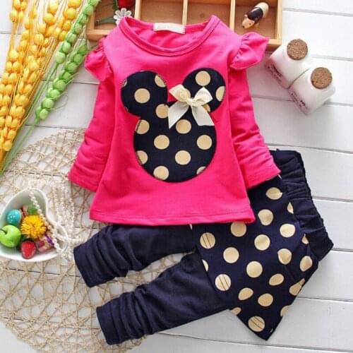 1-4 year girls clothes spring autumn sports two-piece bowknot polka dot applique long-sleeved coat + Culottes quality child wear
