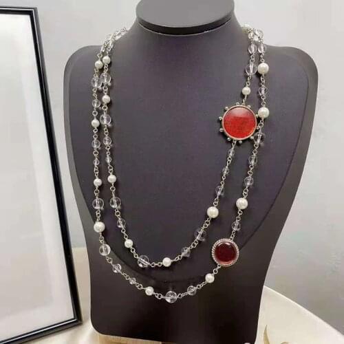 Top Quality Fashion Party Jewelry Crystal Pearls Necklace Luxcy Party Long Necklace Vintage Beads Chain Jewelry Neckalce