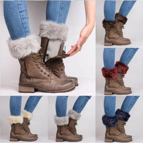 Autumn Winter Casual Womens Knitted Crochet Boot Cuffs Fur Knit Warm Leg Warmers Toppers Ankle Socks Legs Warmers Shoes Set