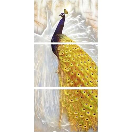 3Plane Gold Peacock Posters and Prints Canvas Painting Nordic Style Posters and Prints Wall Art Picture for Living Room Decor