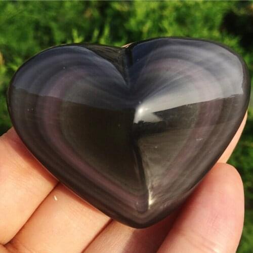 Natural rainbow color obsidian quartz crystal heart reiki furnishing pieces of natural stone and home decoration accessories