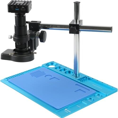 4K UHD HDMI USB Industrial Digital 320X Zoom Lens Video Microscope Camera Aluminum Alloy Repair Multifunctional Workbench Stand