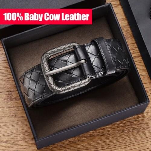 100% Leather Woven Belt Mens Leather Business Casual All-match Luxury Brand Leather Belt Gift Box Packaging 2021 New Style Spot