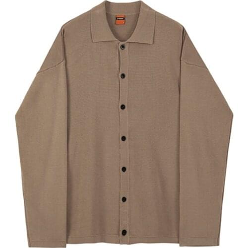 Casual Lapel Outerwear Blouse New Mens Wear Kintted Polo Shirts Autumn New Single Breasted Tops Loose Korean Style