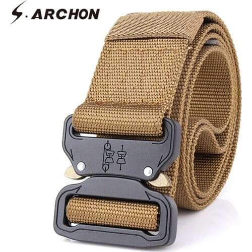 S.ARCHON US Army Military Equipment Tactical Nylon Belts Men Metal Buckle Soldier SWAT Combat Belt Survival Paintball Waist Belt