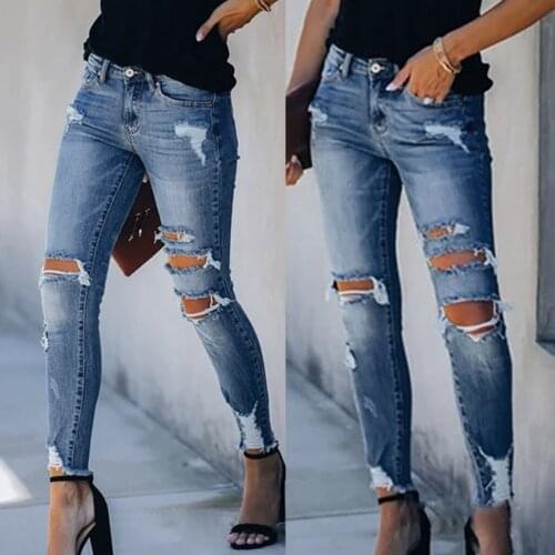 SAGACE In spring, womens casual tear hole leggings, womens high waist hole tight slim jeans джинсы для девушек