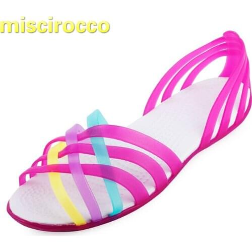 Womens Shoes Summer Jelly Shoes Plastic Sandals Hole Shoes Beach Rainbow Sandals Women Summer Flat Sandals