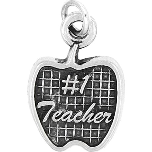 Number One Teacher Apple Charm Class Anniversary Teacher Gift Antique Silver Alloy Jewelry Accessory