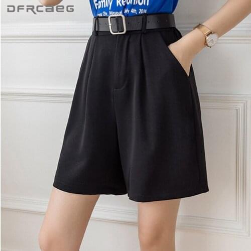 Black White Loose Straight Bermuda Summer Shorts For Women 2021 Casual Work Wear Wide Leg Short Trousers Female