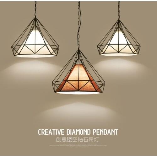 Modern black birdcage pendant lights iron minimalist retro light Scandinavian loft pyramid lamp metal cage with led bulb