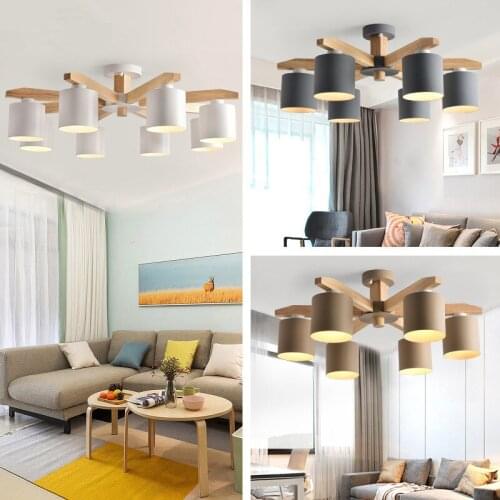LED Chandelier For Living Room Wood Lustre E27 Chandelier Lighting With Lampshades Dining Table Chandeliers Kitchen Lamps