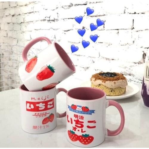 Japanese Korean girl ceramic coffee cup strawberry juice water mug cute fresh mug cartoon coffee milk tea casual cup CL90312