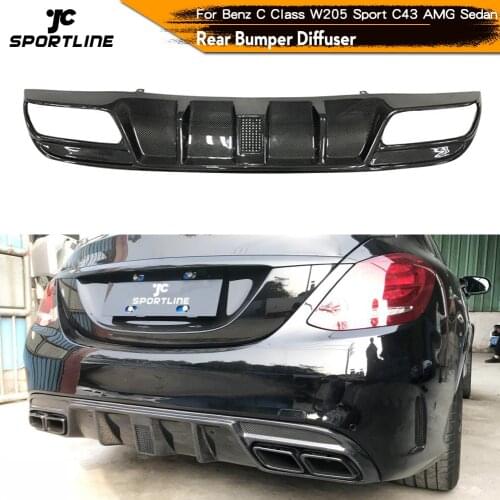 Rear Bumper Exhaust Diffuser Lip Spoiler with Led Light for Mercedes-Benz C Class W205 Sport C43 AMG Sedan 2015 - 2020