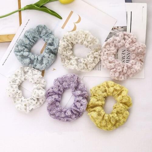 2020 Women Lace Daisy Hair Scrunchies Girls Simple Rubber Band Ponytail Holders Elastic Fashion Hair Ring Rope Hair Accessories
