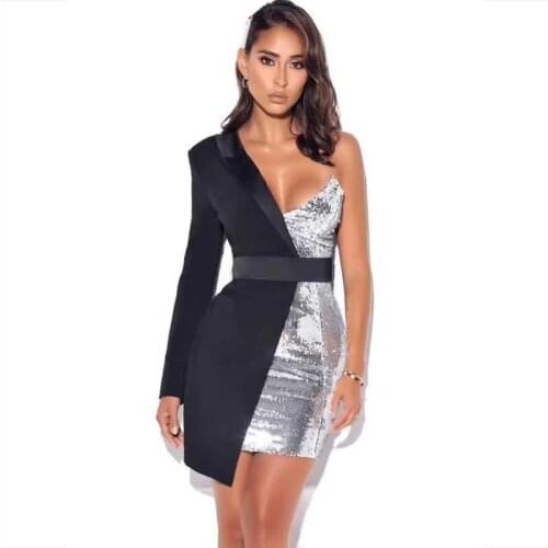 Wholesale 2020 womans dress red Gold silver Sequins One-shoulder Sexy celebrity boutique cocktail party dress