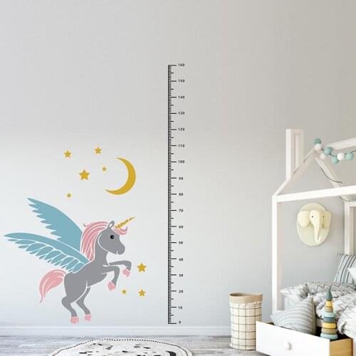 1 Set Cartoon Animals Unicorn Stars Moon Height Measure Wall Sticker For Kids Rooms Growth Chart Nursery Room Decor Wall Art