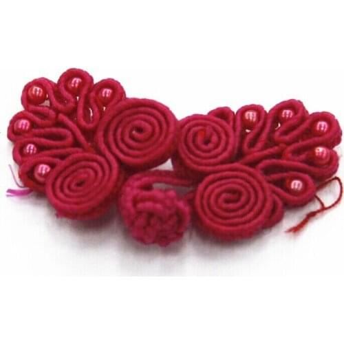 20set Craft Handmade Fabric Rose- Carmine Braided Pearl Button Sewing On Chinese Frog Closure Fastener Knot Button NK48