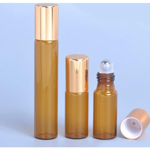 5ml 10ml Thick Glass Roller Ball Perfume Bottles for Essential Oil Empty Container Portable Brown Steel Roll on Bottle Travel