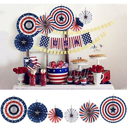 6PCS/set American Independence Day String Flags Banner Paper Fan Party Decoration Various Patterns Spiral Ribbon Festival Decor