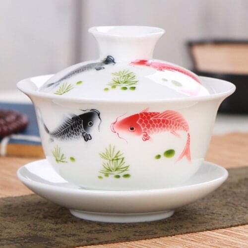 Fish Tea Tureen Accessories Blue and White Ceramic Bird Tea Bowl High-grade Flower Gaiwan Porcelain Jingdezhen Sancai Cover Bowl