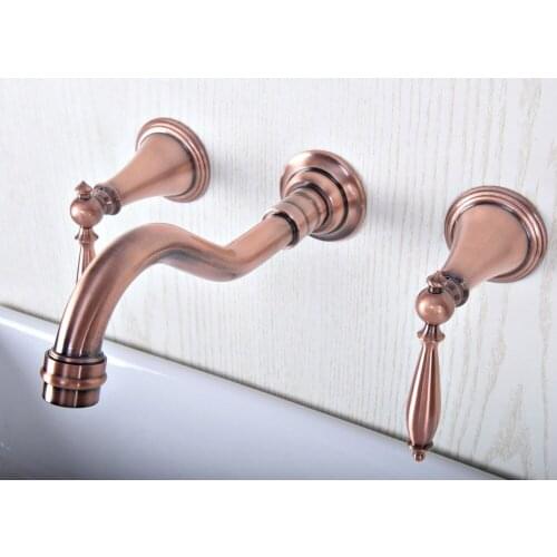 Antique Red Copper Brass Widespread Wall-Mounted Tub 3 Holes Dual Handles Kitchen Bathroom Tub Sink Faucet Mixer Tap asf506